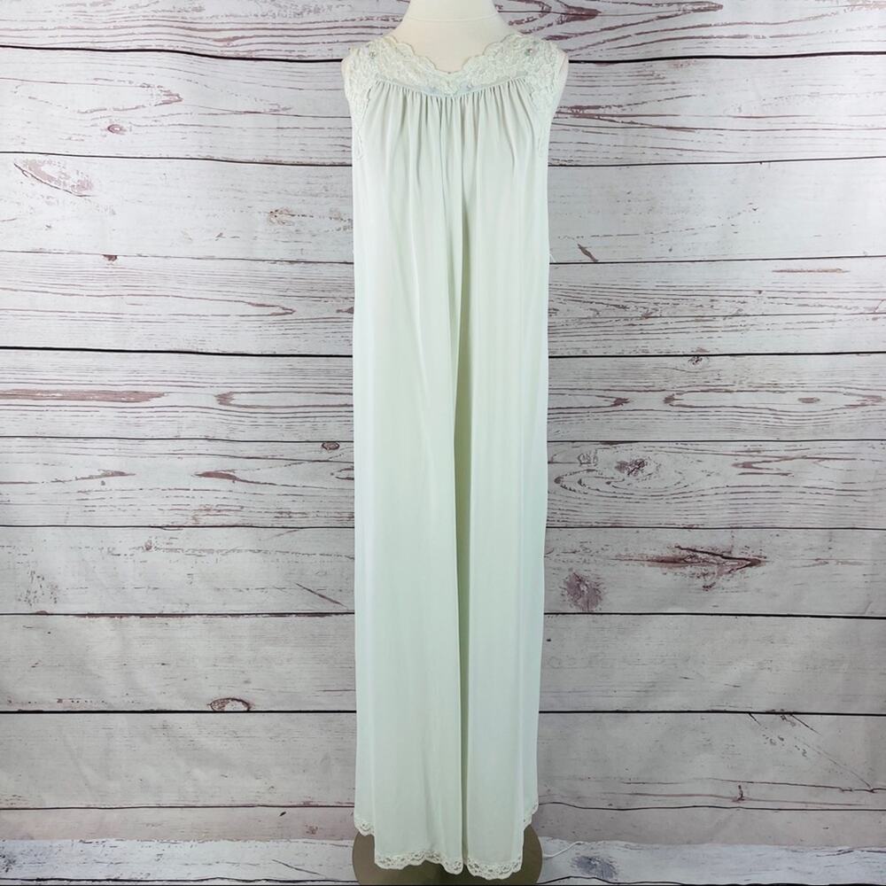 Shadowline soft blue vintage nightgown lace neckline and hem